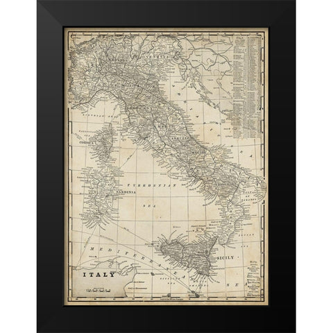 Custom Antique Map of Italy Black Modern Wood Framed Art Print by Vision Studio