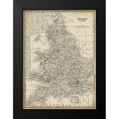 Custom Antique Map of England Black Modern Wood Framed Art Print by Vision Studio