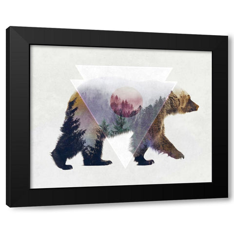 Bear Double Exposure Wildlife Art Black Modern Wood Framed Art Print with Double Matting by Circle Art Group