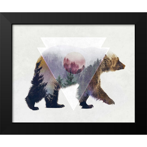 Bear Double Exposure Wildlife Art Black Modern Wood Framed Art Print by Circle Art Group