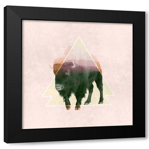 Bison Double Exposure Wildlife Art Black Modern Wood Framed Art Print by Circle Art Group
