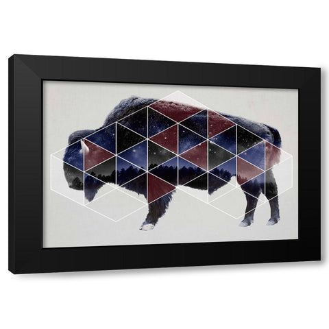Bison Double Exposure Wildlife Art II Black Modern Wood Framed Art Print by Circle Art Group