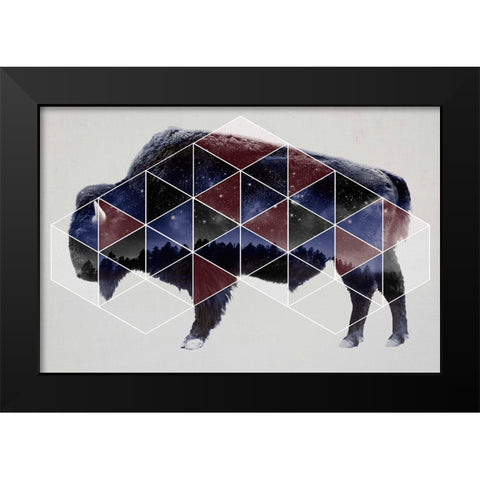 Bison Double Exposure Wildlife Art II Black Modern Wood Framed Art Print by Circle Art Group