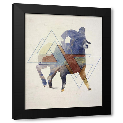 Ram Double Exposure Wildlife Art Black Modern Wood Framed Art Print by Circle Art Group