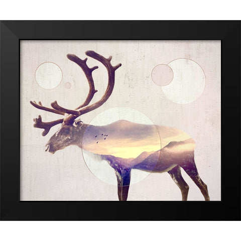 Double Exposure Wildlife Art - Reindeer Black Modern Wood Framed Art Print by Circle Art Group