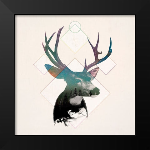 Stag Double Exposure Wildlife Art I Black Modern Wood Framed Art Print by Circle Art Group