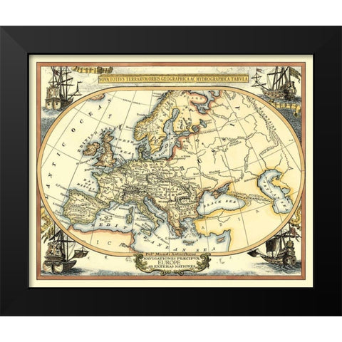 Nautical Map of Europe Black Modern Wood Framed Art Print by Vision Studio