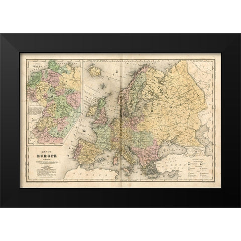Non-Embellished Map of Europe Black Modern Wood Framed Art Print by Mitchell