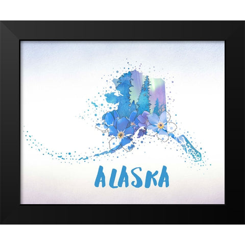 Alaska State Flower (Forget-Me-Not) Black Modern Wood Framed Art Print by Inner Circle