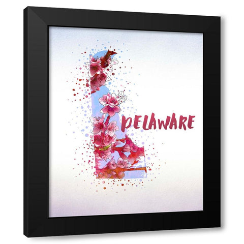 Delaware State Flower (Peach Blossom) Black Modern Wood Framed Art Print by Inner Circle