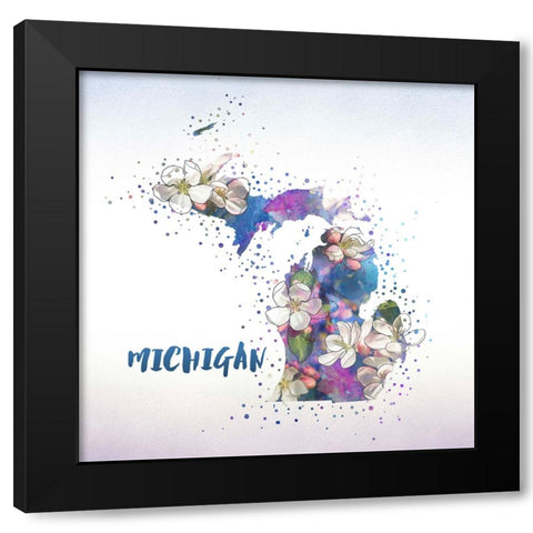 Michigan State Flower (Apple Blossom) Black Modern Wood Framed Art Print with Double Matting by Inner Circle