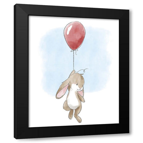 Little Bunny and Balloon Black Modern Wood Framed Art Print by Circle Kids