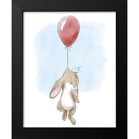 Little Bunny and Balloon Black Modern Wood Framed Art Print by Circle Kids