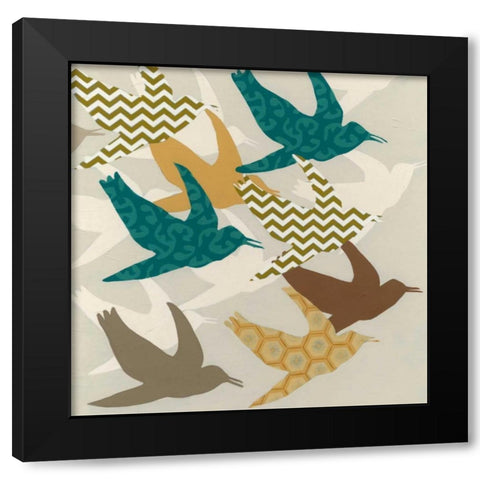 Patterned Flock I Black Modern Wood Framed Art Print with Double Matting by Vess, June Erica