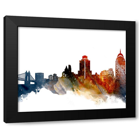 Cincinnati Watercolor Cityscape II Black Modern Wood Framed Art Print with Double Matting by Circle Art Group