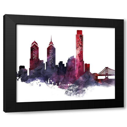 Philadelphia Watercolor Cityscape II Black Modern Wood Framed Art Print with Double Matting by Circle Art Group