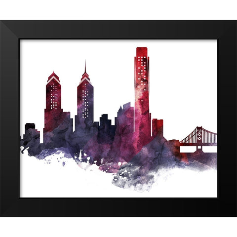 Philadelphia Watercolor Cityscape II Black Modern Wood Framed Art Print by Circle Art Group