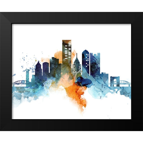 Pittsburgh Watercolor Cityscape II Black Modern Wood Framed Art Print by Circle Art Group