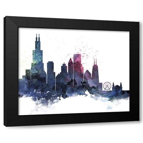 Chicago Watercolor Cityscape II Black Modern Wood Framed Art Print with Double Matting by Circle Art Group