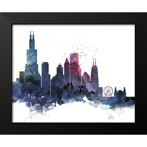 Chicago Watercolor Cityscape II Black Modern Wood Framed Art Print by Circle Art Group