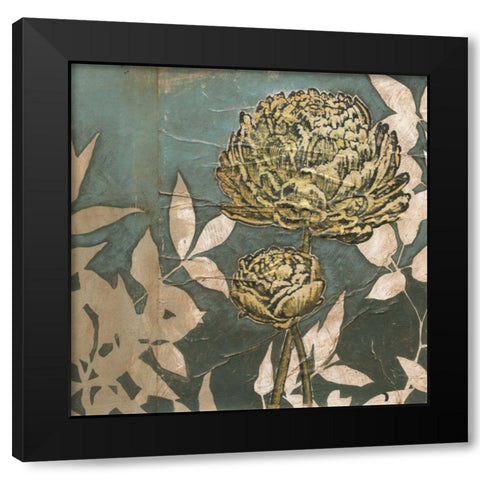 Peony on Blue II Black Modern Wood Framed Art Print with Double Matting by Meagher, Megan