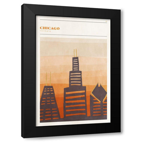 Mid Century City - Chicago Black Modern Wood Framed Art Print by Circle Art Group