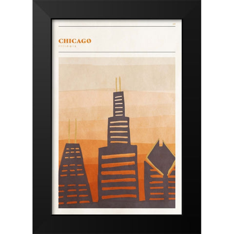 Mid Century City - Chicago Black Modern Wood Framed Art Print by Circle Art Group