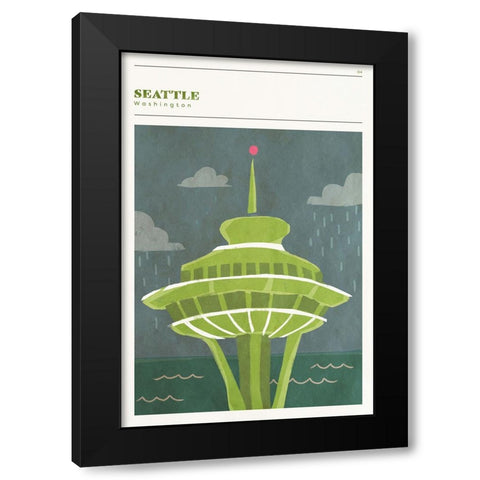 Mid Century City -Seattle Black Modern Wood Framed Art Print with Double Matting by Circle Art Group