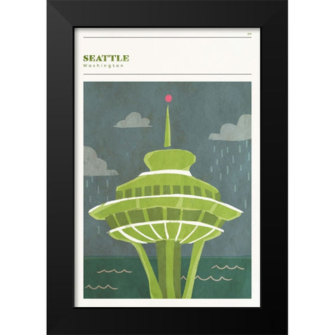 Mid Century City -Seattle Black Modern Wood Framed Art Print by Circle Art Group