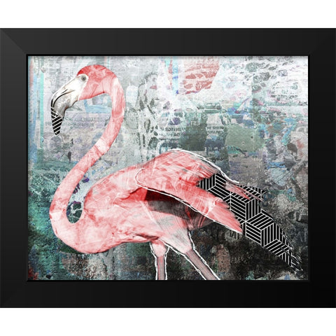 Pop Art - Flamingo Black Modern Wood Framed Art Print by Inner Circle