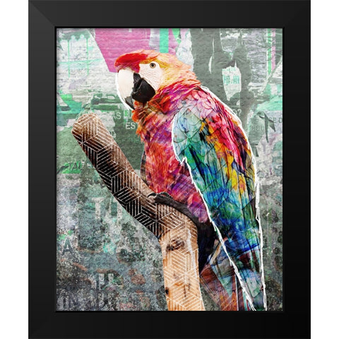 Pop Art - Parrot Black Modern Wood Framed Art Print by Inner Circle