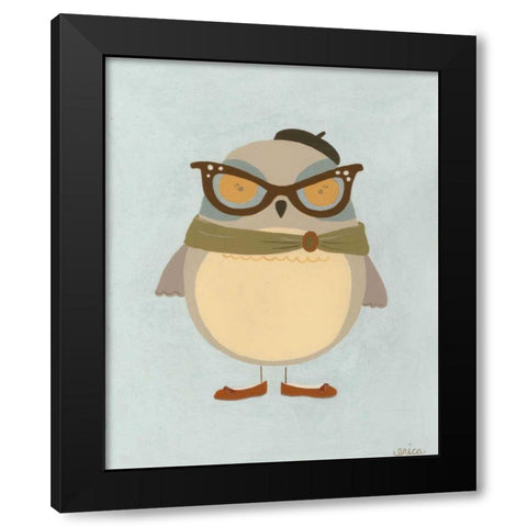 Hipster Owl I Black Modern Wood Framed Art Print with Double Matting by Vess, June Erica