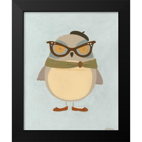 Hipster Owl I Black Modern Wood Framed Art Print by Vess, June Erica