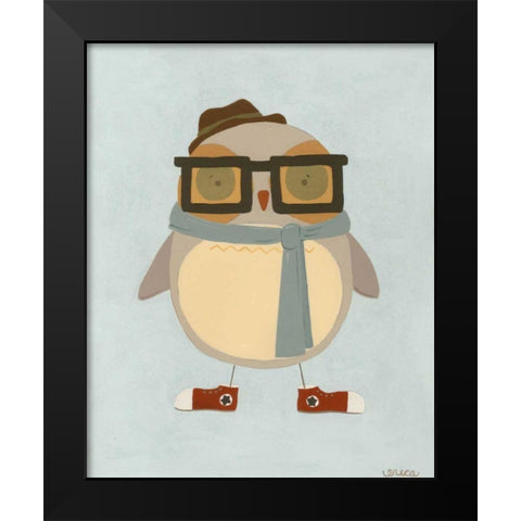 Hipster Owl II Black Modern Wood Framed Art Print by Vess, June Erica