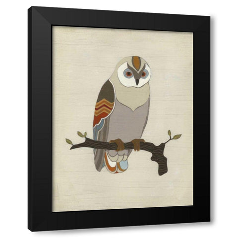 Chevron Owl I Black Modern Wood Framed Art Print by Vess, June Erica