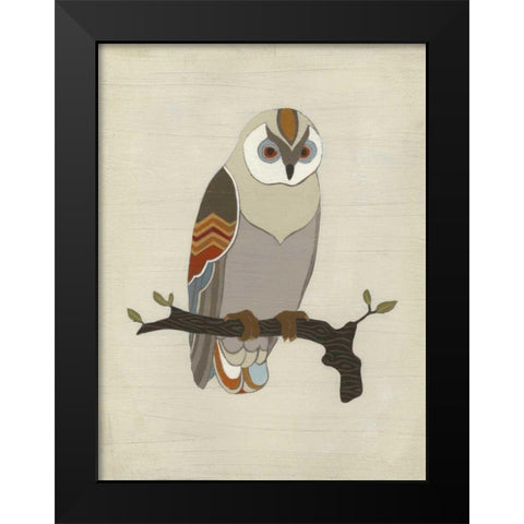Chevron Owl I Black Modern Wood Framed Art Print by Vess, June Erica