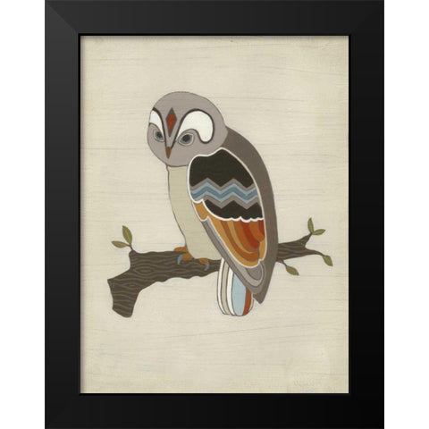 Chevron Owl II Black Modern Wood Framed Art Print by Vess, June Erica