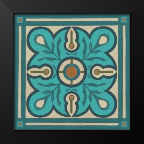 Piazza Tile in Blue III Black Modern Wood Framed Art Print by Vess, June Erica