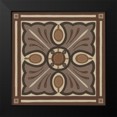 Piazza Tile in Brown I Black Modern Wood Framed Art Print by Vess, June Erica