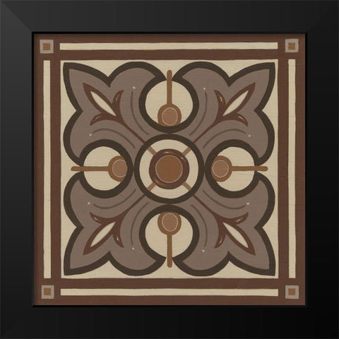 Piazza Tile in Brown II Black Modern Wood Framed Art Print by Vess, June Erica