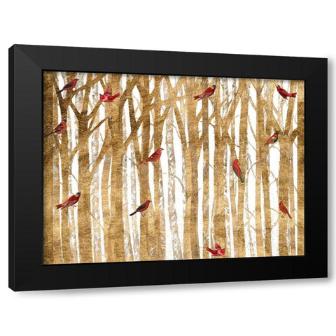 Red Bird Christmas Collection A Black Modern Wood Framed Art Print with Double Matting by Studio W