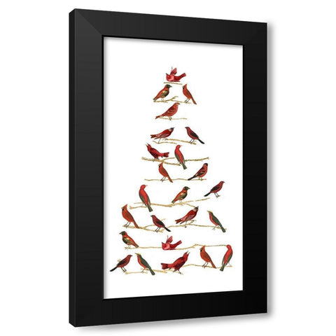Red Bird Christmas Collection B Black Modern Wood Framed Art Print with Double Matting by Studio W