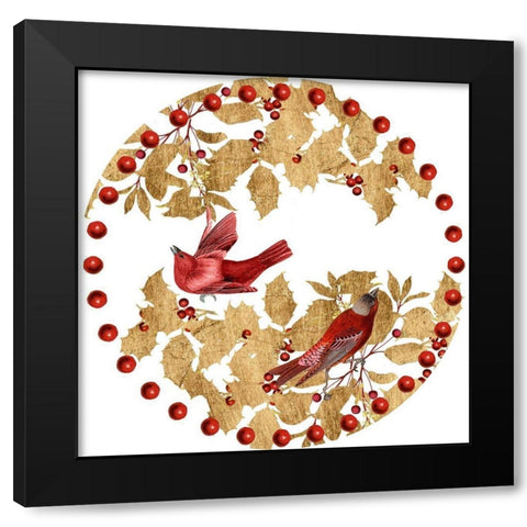 Red Bird Christmas Collection C Black Modern Wood Framed Art Print with Double Matting by Studio W