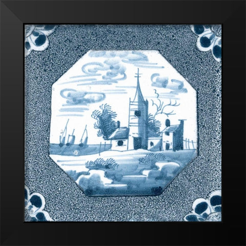Delft Tile II Black Modern Wood Framed Art Print by Vision Studio