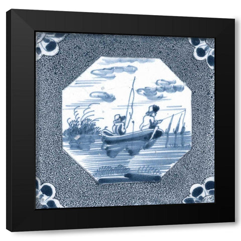 Delft Tile V Black Modern Wood Framed Art Print with Double Matting by Vision Studio