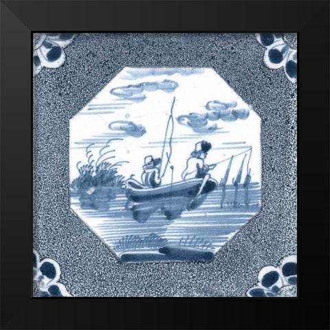 Delft Tile V Black Modern Wood Framed Art Print by Vision Studio