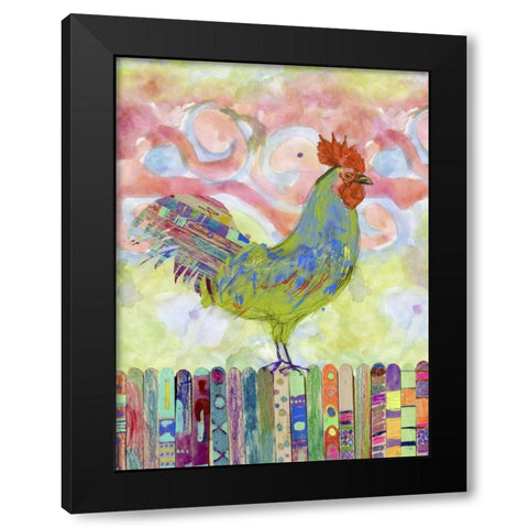 Rooster on a Fence I Black Modern Wood Framed Art Print with Double Matting by Blixt, Ingrid