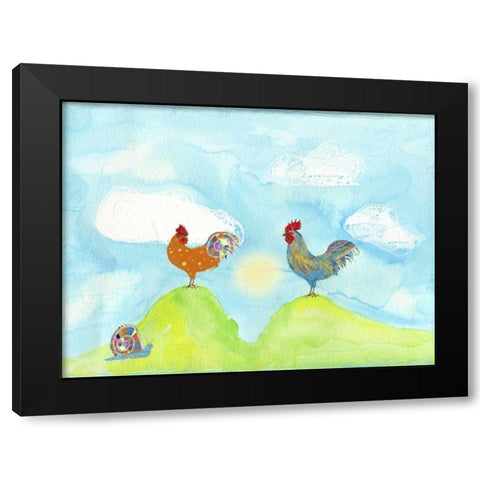 Hilltop Roosters Black Modern Wood Framed Art Print by Blixt, Ingrid
