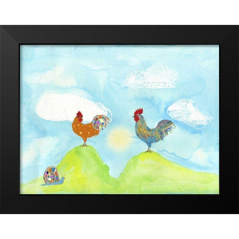 Hilltop Roosters Black Modern Wood Framed Art Print by Blixt, Ingrid