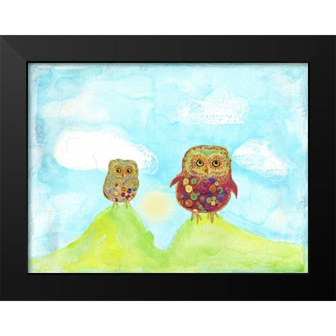 Hilltop Owls Black Modern Wood Framed Art Print by Blixt, Ingrid